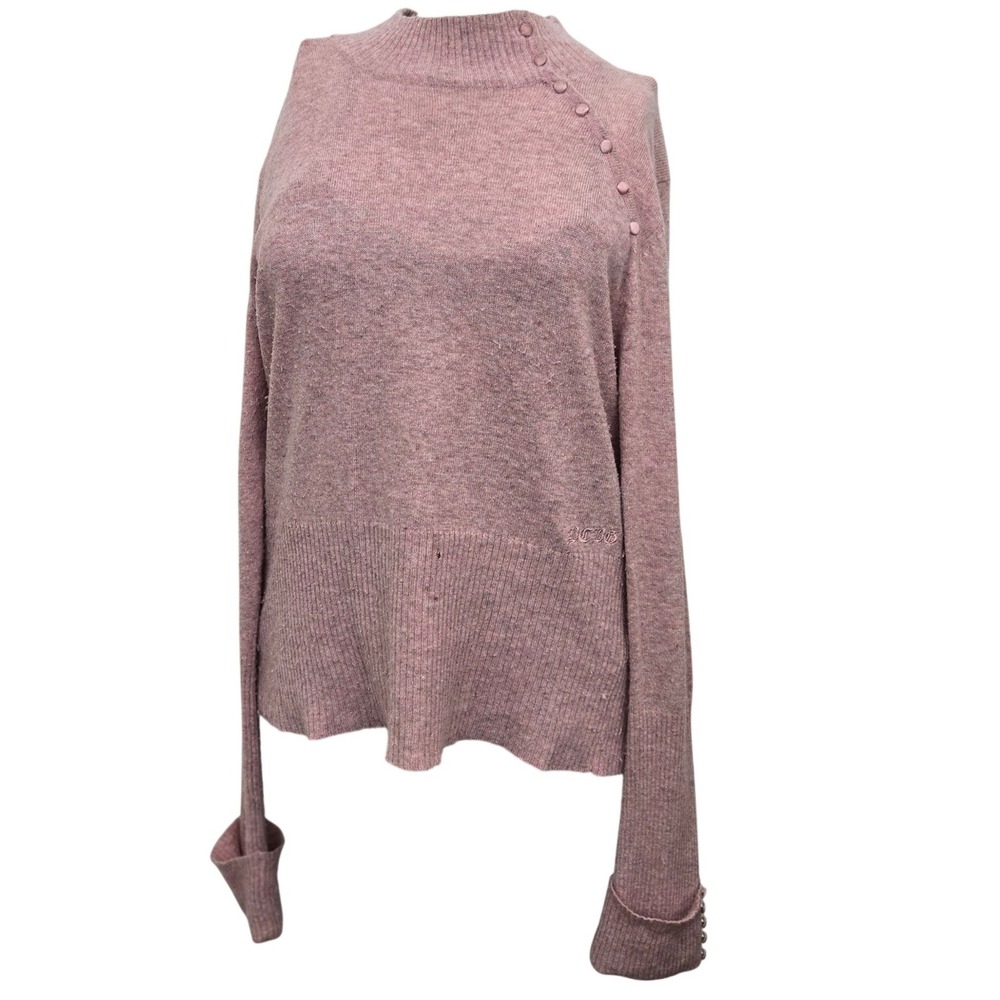 BCBGMaxAzria Sweater L‎ Large Pink Angora Wool Blend Mock Neck Button Detail